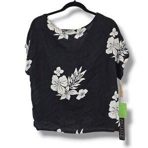 Vintage New Counterparts‎ Black Floral Button Up Rayon Blouse Top Womens Size 14